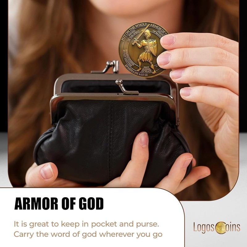 1pc Armor of God Challenge Coin, Ephesians 6:10 Bible Verse - 1.75" Antique G... gallery