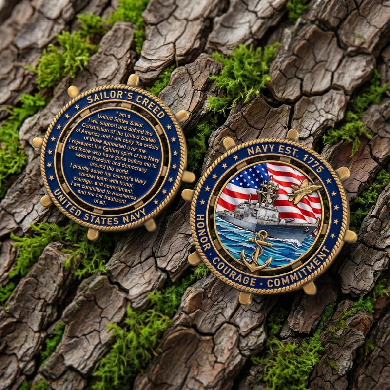 Navy Challenge Coin 1775 - 3D Colorized Zinc Alloy, Ship, Anchor, Jet & Flag - G gallery