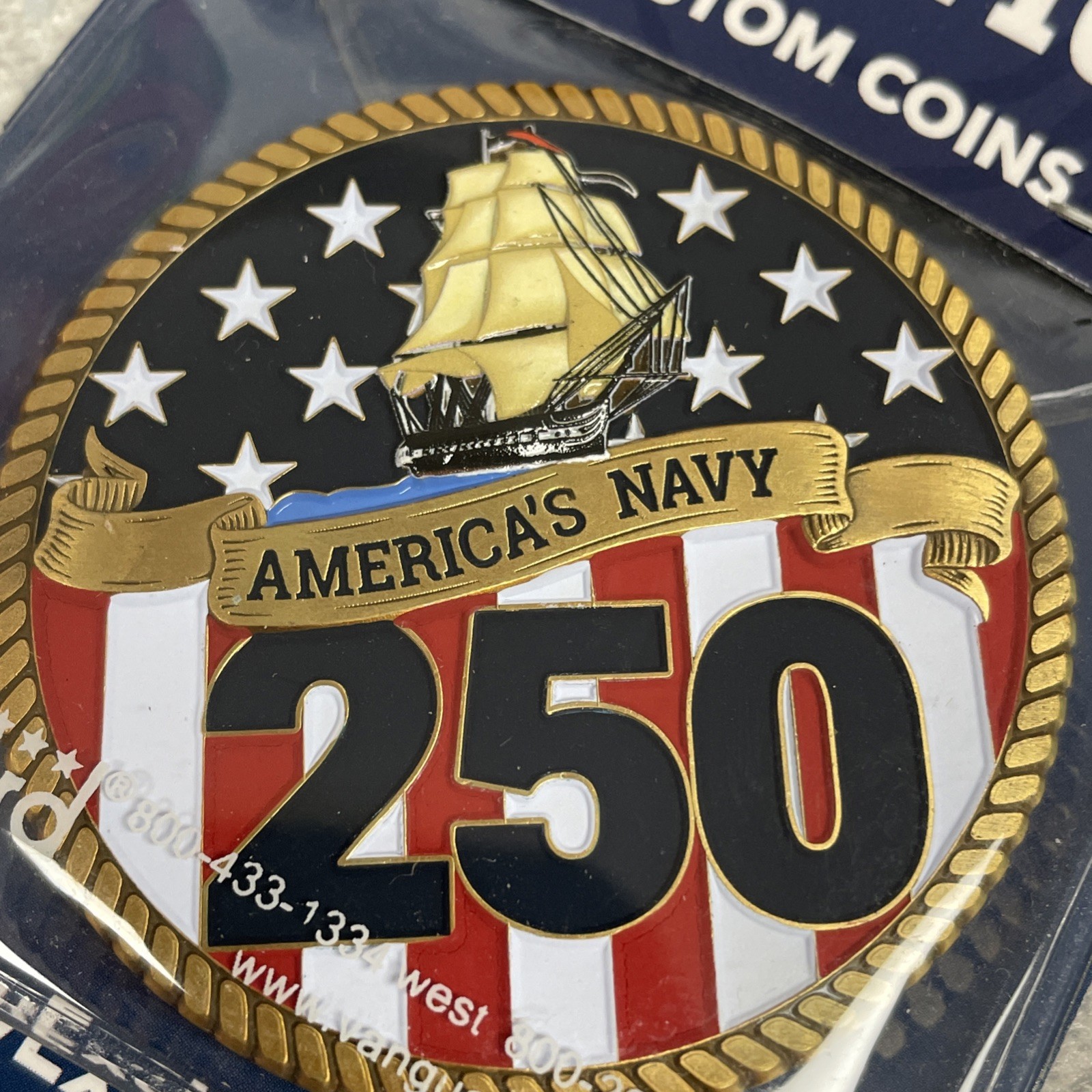 Coin - US Navy 250th Anniversary Color Challenge Coin - 2.25 Size. New In Case - gallery