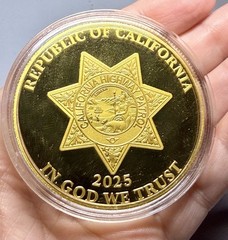 💥Republic Of California CHP Police Challenge Coin Gold In Clear Protective Case