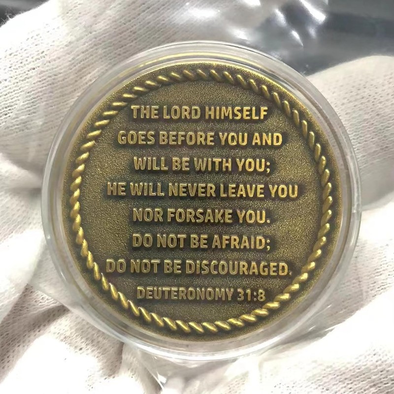 Faithful Reminder: Antique Gold-Plated Challenge Coin with Bible Verses - 1.57" gallery