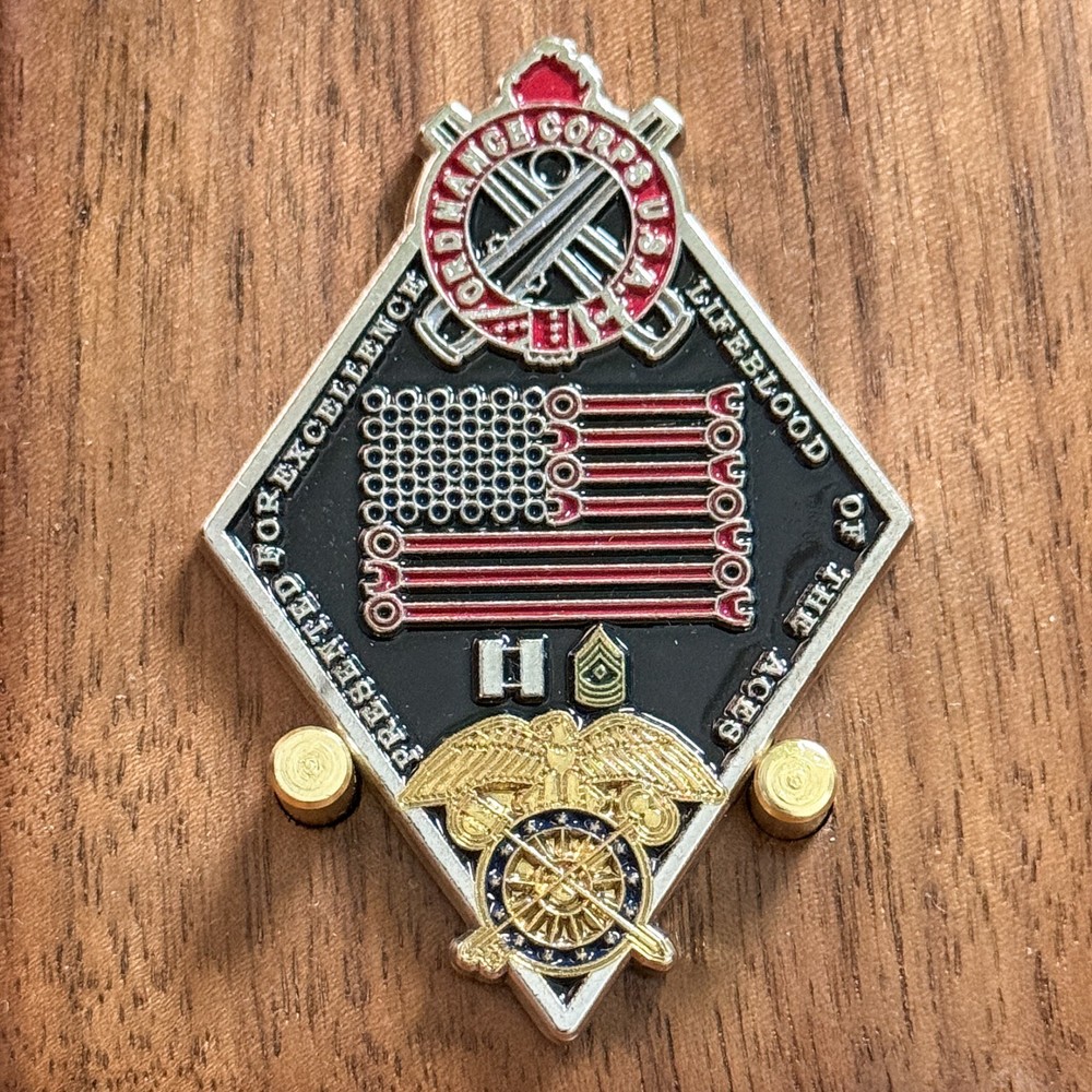 Army Ordnance Corps Diamond Shaped US Flag Enamel Challenge Coin W#9