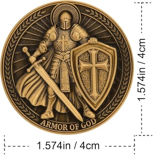 5Pcs Christian Challenge Coins - Double-Sided Zinc Alloy, Antique Finish, Ephesi gallery