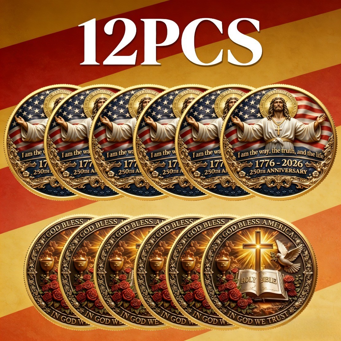 American Independence 250th Anniversary with Jesus Dove Design & 3D Relief-12 pc gallery