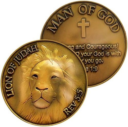 Collectible Antique Gold Token - Lion of Judah Challenge Coin with Bible Verse gallery
