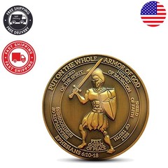 Inspirational 1.75″ Armor of God Coin – Antique Gold Christian Collector’s Item