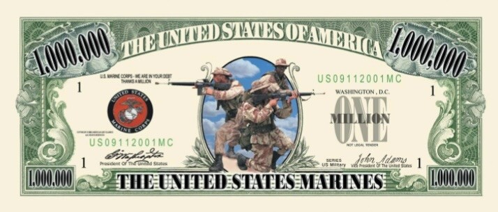 25 Pack USMC Marine Corps Dollar Bill Military Collectible Million Novelty Money gallery