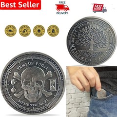 3D-Engraved Memento Mori Token – Antique Silver Challenge Coin for Mindfulness
