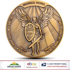 Antique Gold Challenge Coin Featuring Archangel Michael, Quis Ut Deus Design