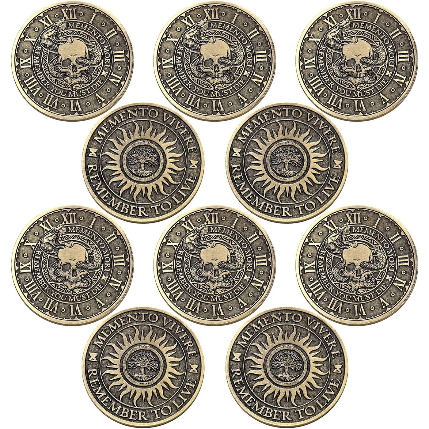 Misdary 10 Pcs Memento Mori Coin Memento Vivere Reminder Token Metal Skull gallery