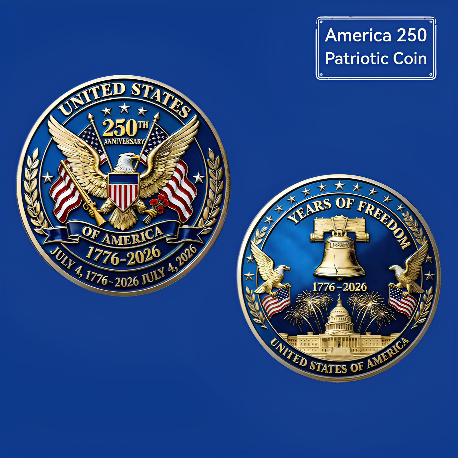 America 250 Patriotic Coin 1776-2026 US Semiquincentennial Collectible Coin gallery