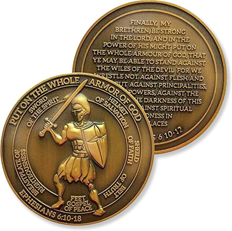 1pc Armor of God Challenge Coin, Ephesians 6:10 Bible Verse - 1.75" Antique G... gallery