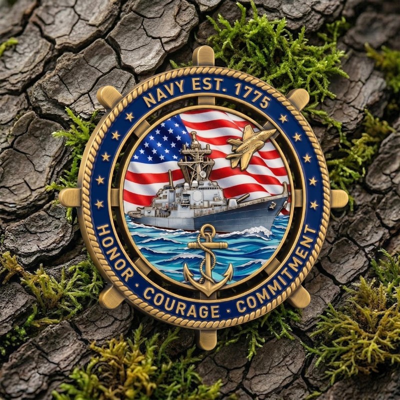 Navy Challenge Coin 1775 - 3D Colorized Zinc Alloy, Ship, Anchor, Jet & Flag - G gallery