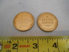 SET 2 OLDER LEMPCO METAL DIV NEW LEXINGTON OHIO 25TH YEAR COIN TOKEN MEDAL AWARD