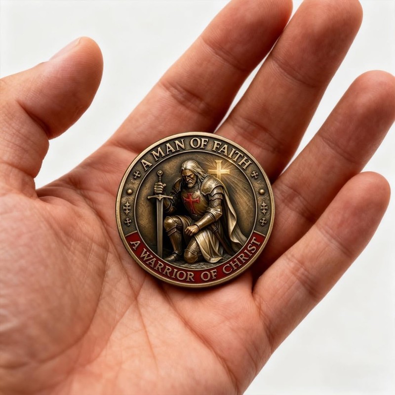 1Pc A Man of Faith-A Warrior of Christ Commemorative Coin, Christian Jesus Chall gallery
