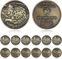 12 Pcs Christian Challenge Coin Bulks Lamb of God John 1: 29 Challenge Zinc Allo