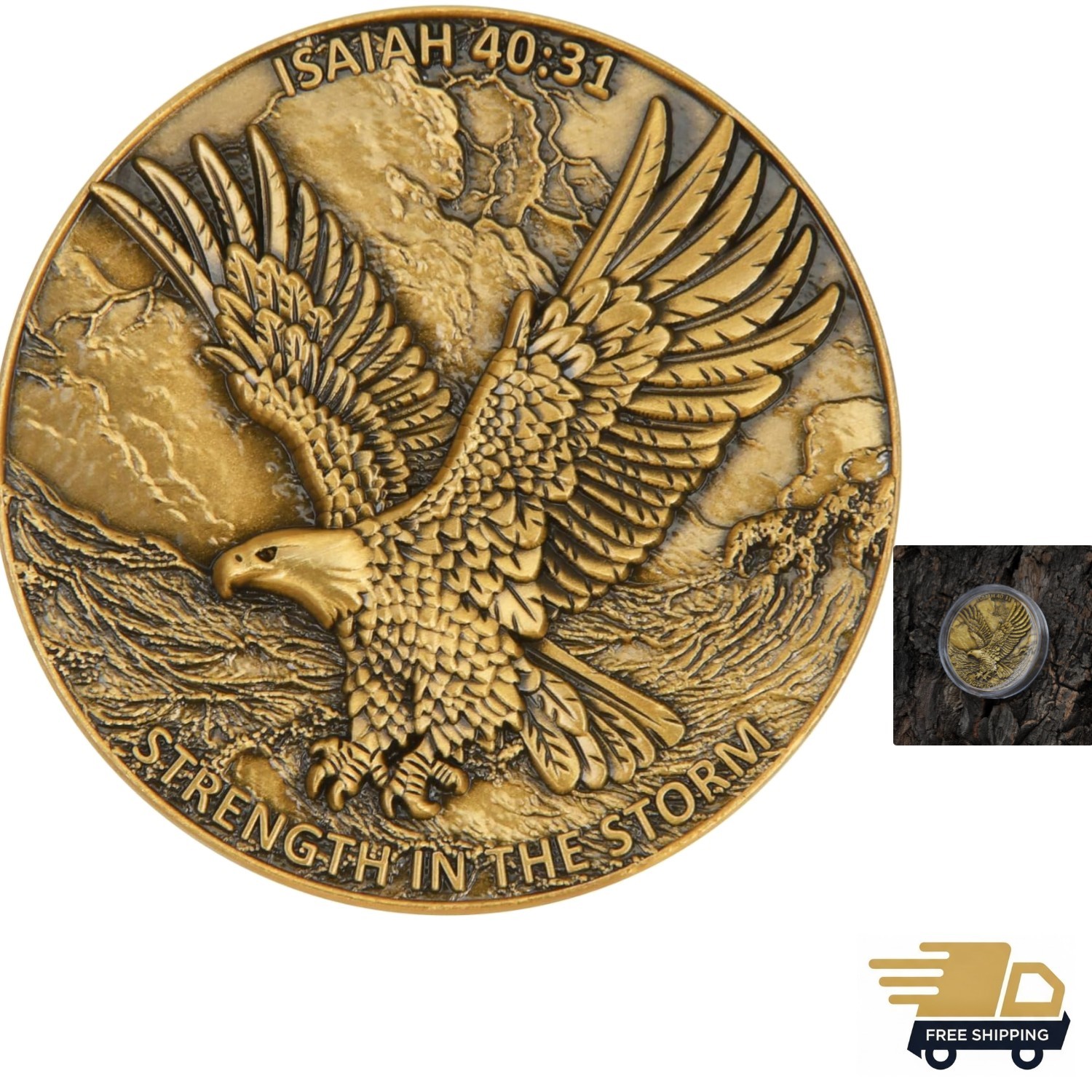 Zinc Alloy 1.57 Inch Double-Sided 3D Eagle Challenge Coin Inspirational Faith gallery