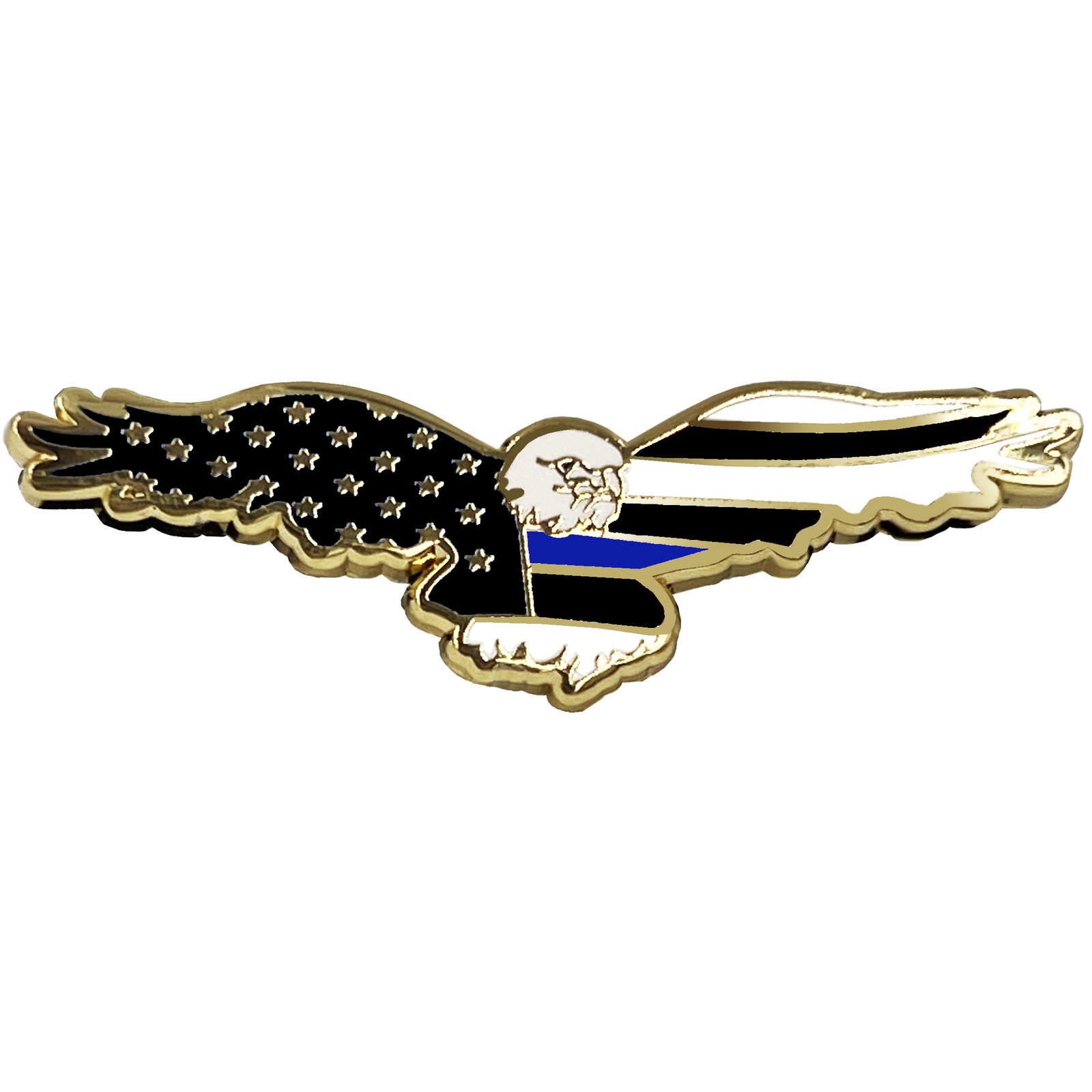 PBX-006-B Bald Eagle Thin Blue Line Police American Flag Cloisonné pin with dual gallery