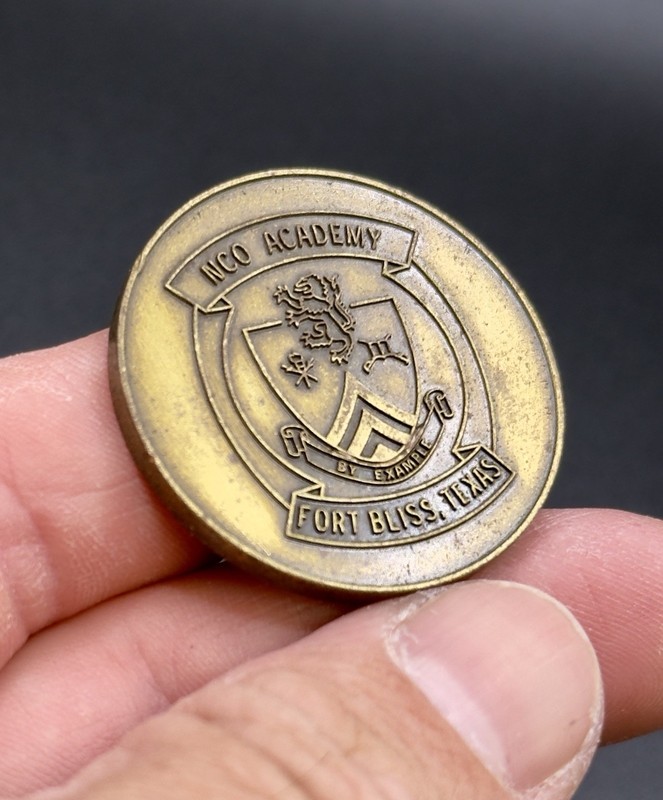 Vintage US Army NCO Academy Fort Bliss Texas “By Example” Challenge Coin gallery