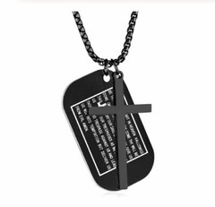 Lord’s Prayer Military Dog Tag and Cross (Includes 24″ Chain) – Black