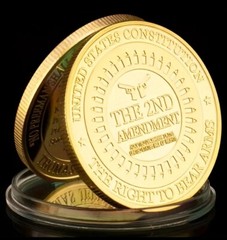2nd Amendment Challenge Coin in Capsule 2A RKBA DTOM Firearm Rights GOA Gold