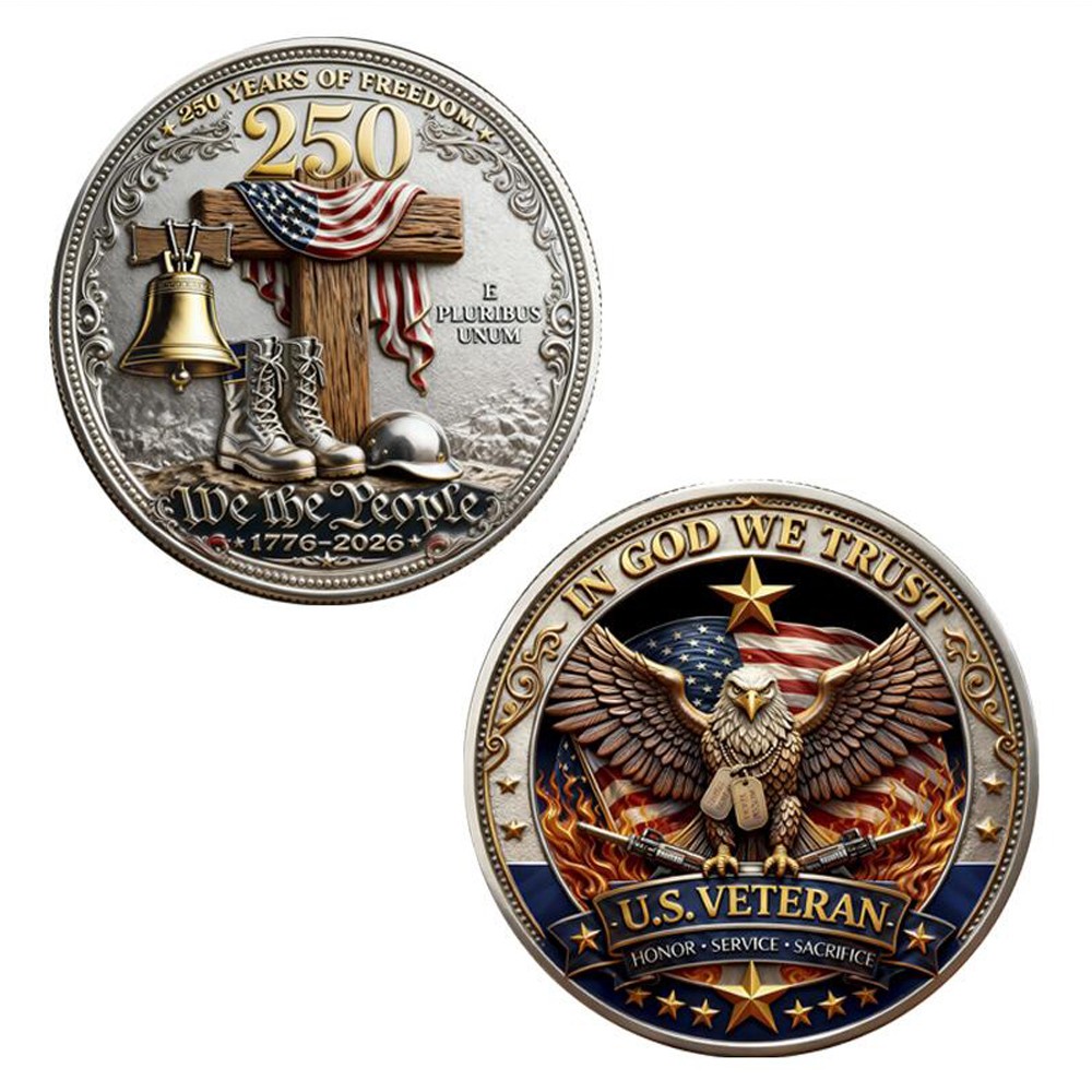 250 Years Freedom US Veteran Christian Challenge Coin 1776-2026 Patriotic Gift