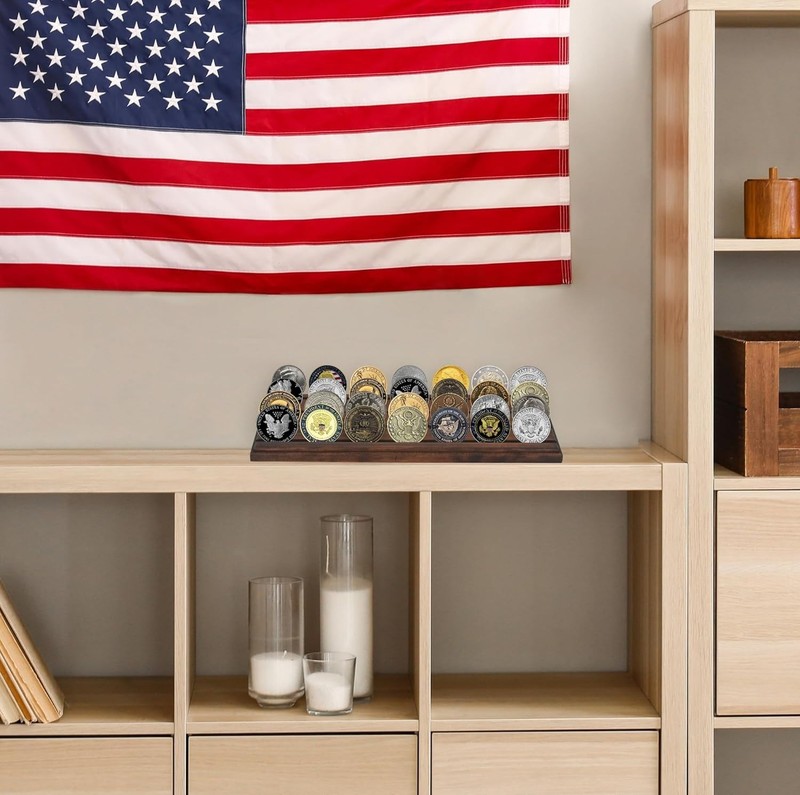 12X4 Challenge Coin Display with 4 Rows in Walnut - Military Coin Display Stand gallery