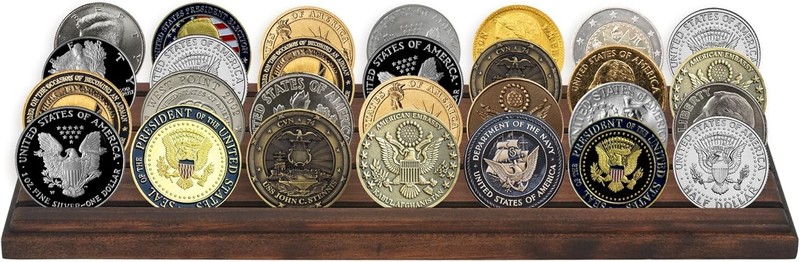 12X4 Challenge Coin Display with 4 Rows in Walnut - Military Coin Display Stand gallery