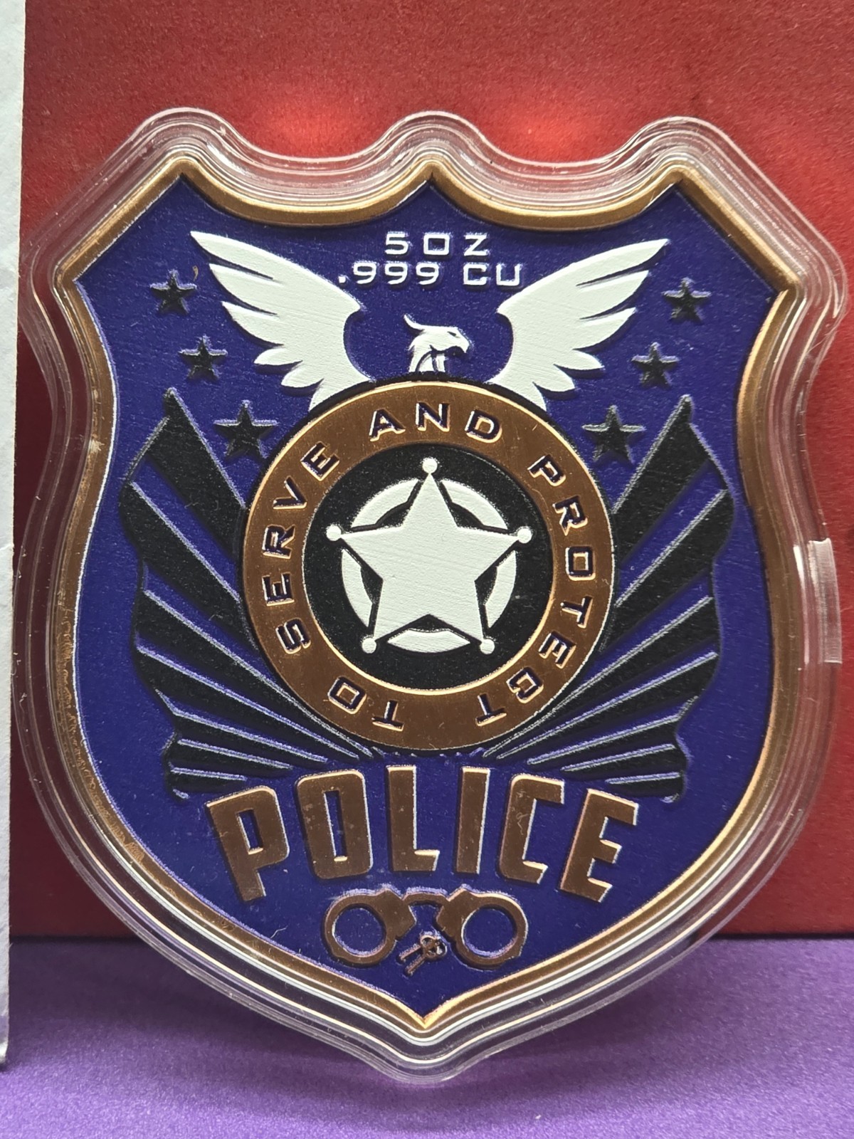 TO SERVE AND PROTECT 5 OZ COPPER CHALLENGE COIN POLICE IN CASE NEW gallery