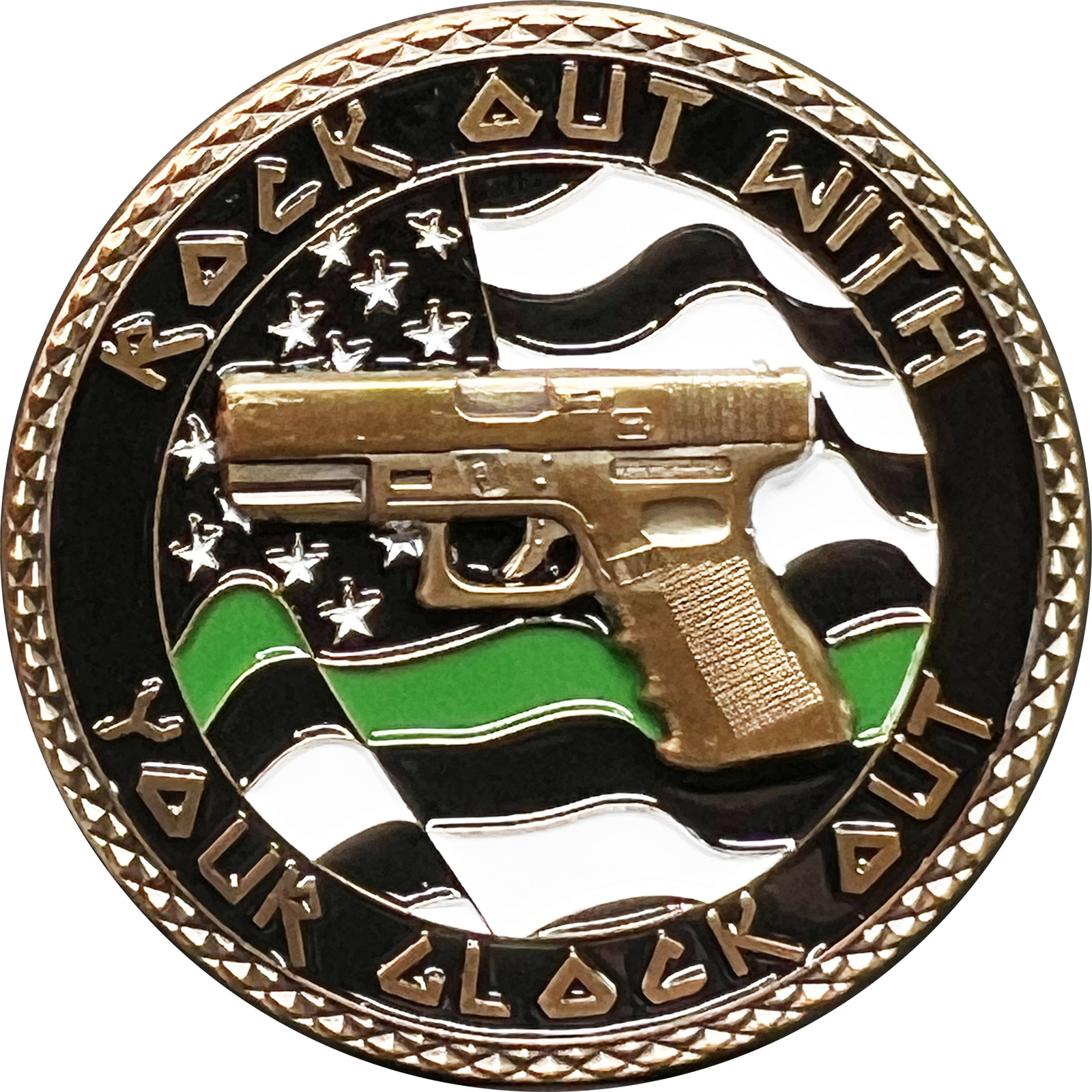 GL6-002 CBP Border Patrol Agent Rock Out Thin Green Line Flag Challenge Coin BPA gallery