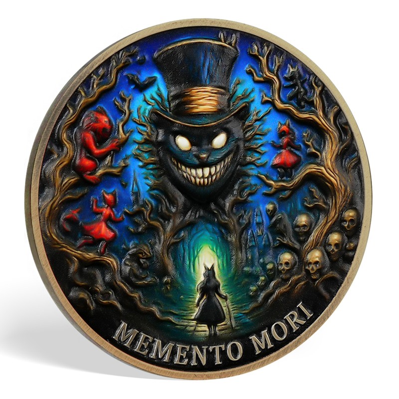 5pcs Novelty Dark Fantasy Alice in Wonderland Memento Mori Stoic Challenge Coin gallery