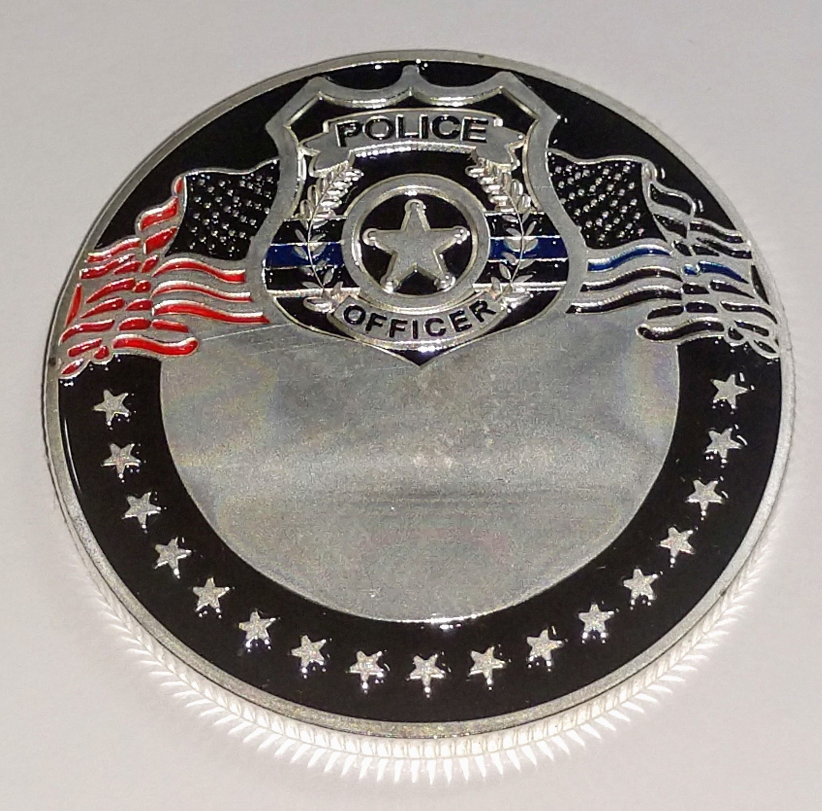 THIN BLUE LINE POLICE PROTECTION CHALLENGE COLORIZED ART ROUND gallery