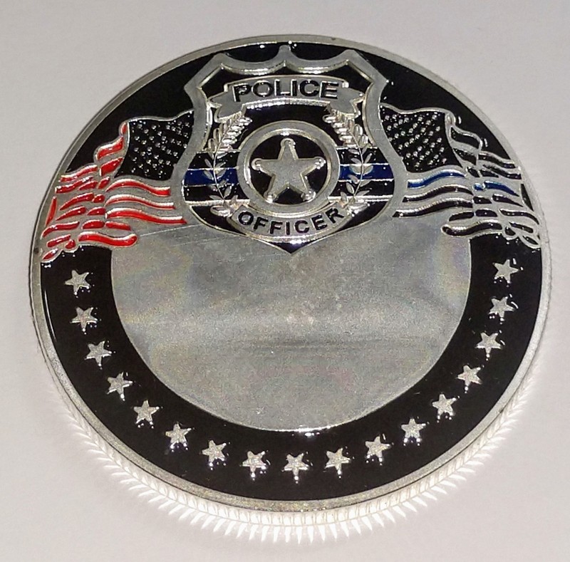 THIN BLUE LINE POLICE PROTECTION CHALLENGE COLORIZED ART ROUND gallery
