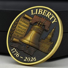 1776-2026 Liberty Bell & Eagle Golden Challenge Coin Independence Day Medal