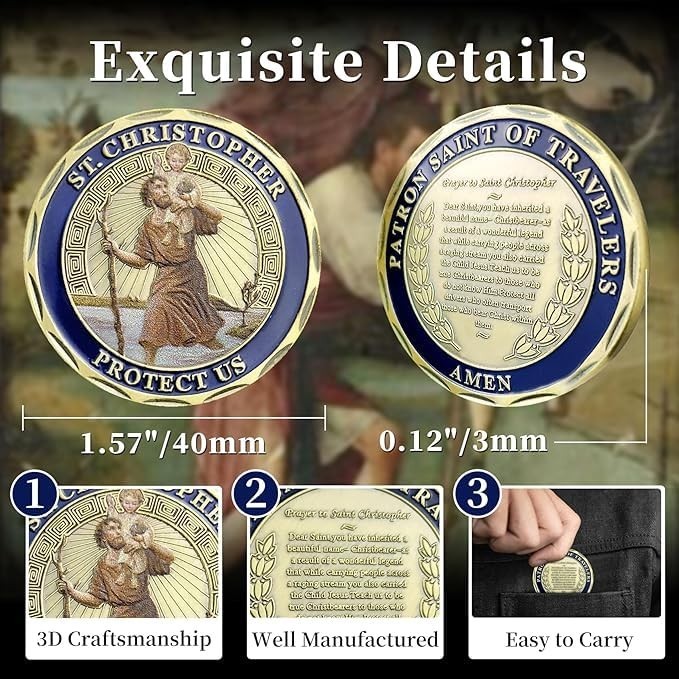 5PCS St Christopher Challenge Coin Set - Patron Saint of Travelers Prayer Safety gallery