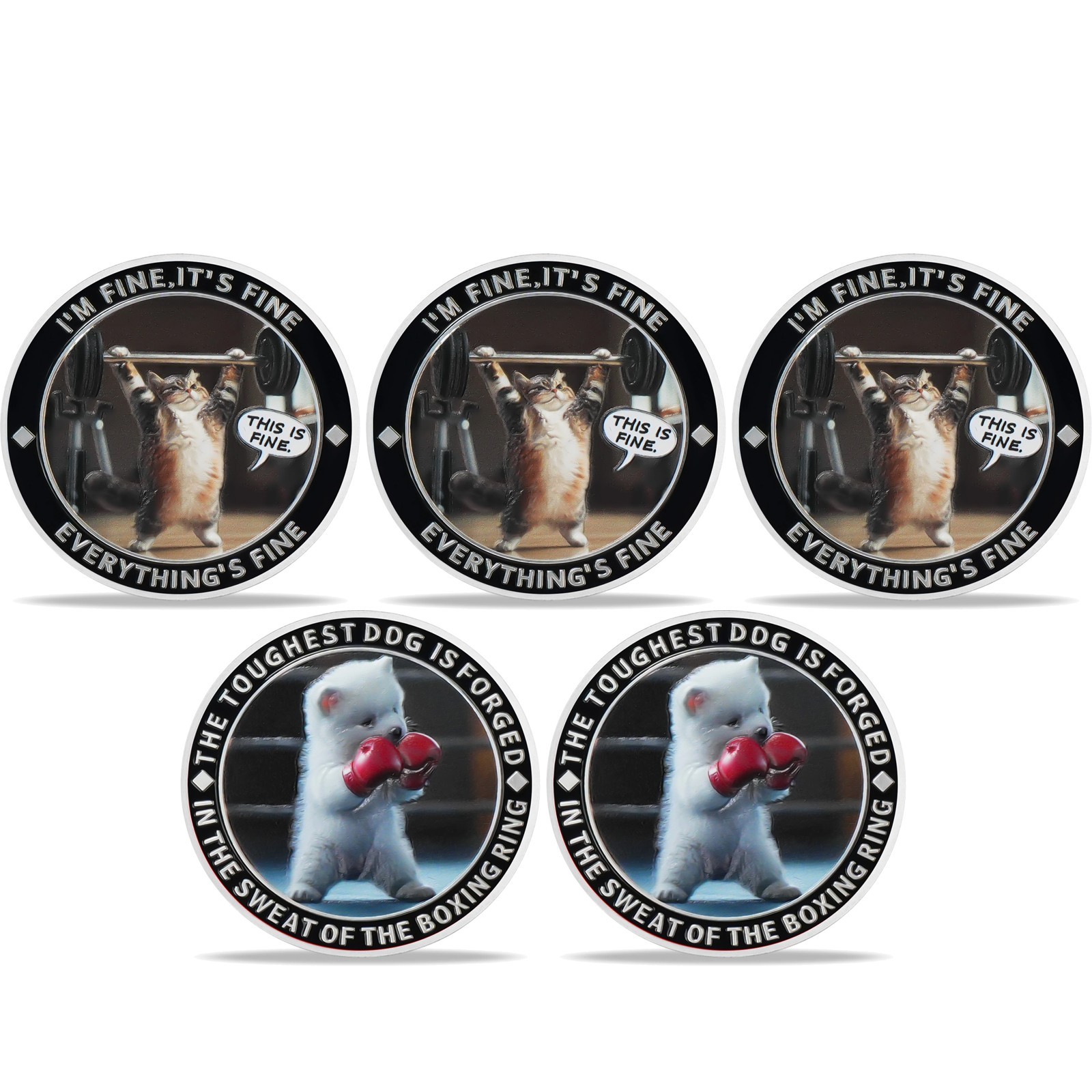 5pcs Funny Challenge Coin It's All Fine Cat & Dog Thank You Gifts For Men Women gallery