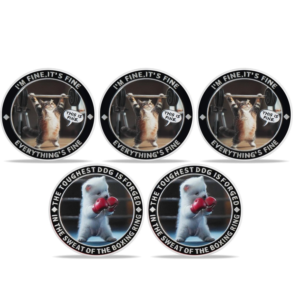 5pcs Funny Challenge Coin It's All Fine Cat & Dog Thank You Gifts For Men Women