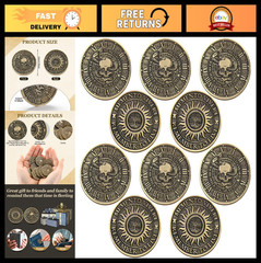 10 Pcs Memento Mori Coins – Metal Skull Challenge Tokens, Stoic Reminder Medalli