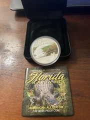 FLORIDA GATOR . 1 OUNCE.999 Silver Dollar Boxed; Mint; Florida Natives Series