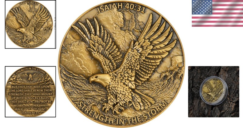 Zinc Alloy 1.57 Inch Double-Sided 3D Eagle Challenge Coin Inspirational Faith gallery