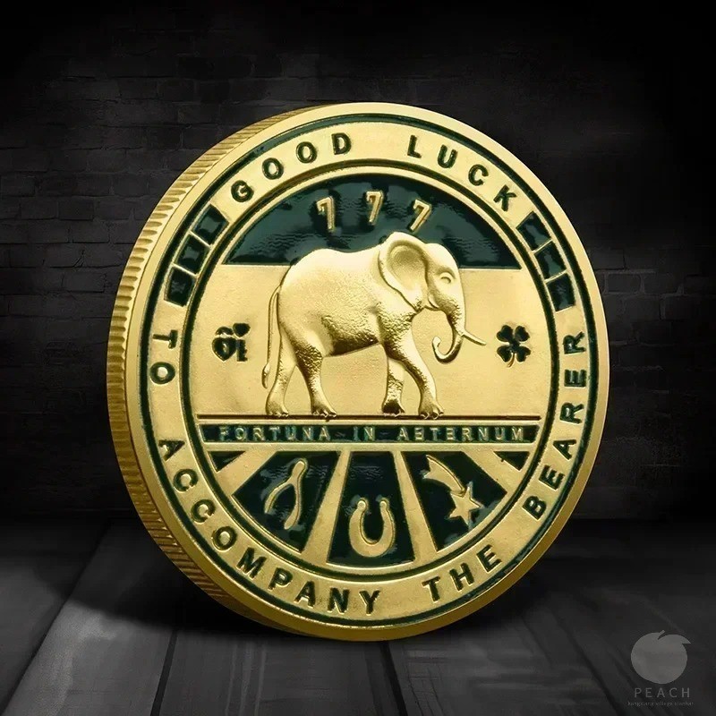 1pc, Double Sided Lucky Coin - Four Leaf and Elephant Collection - Commemorative gallery