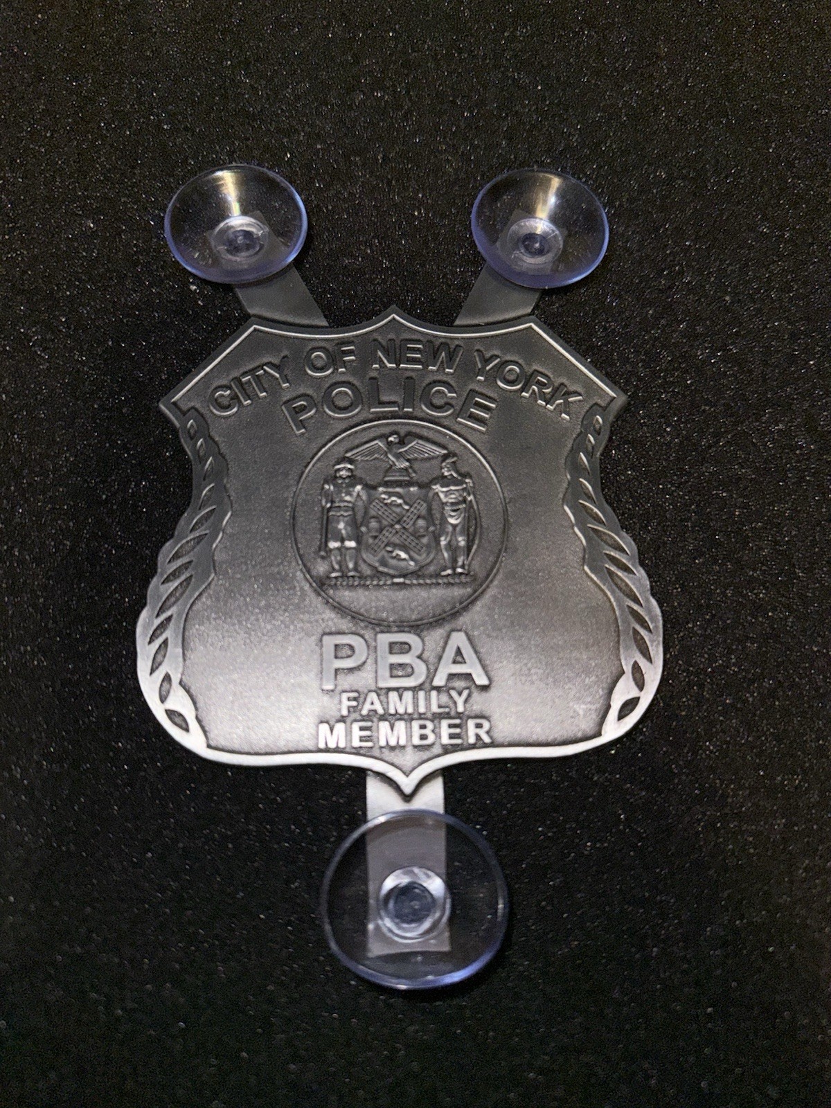 NYPD RARE Antique Silver Windshield Metal Medallion Family Members gallery