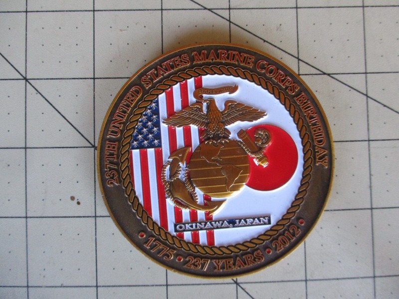 Vtg 2012 USMC 237th Birthday Ball Challenge Coin, OKINAWA JAPAN, Large Size gallery