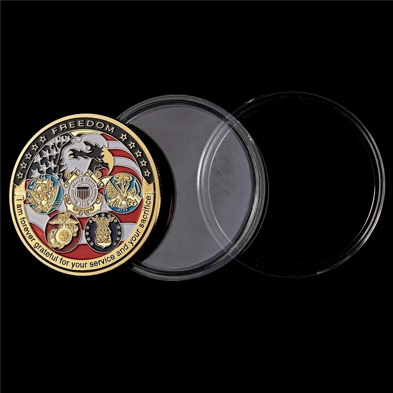USA Military Challenge Coin Freedom Eagle color Gold Army Navy USMC Air Force C gallery