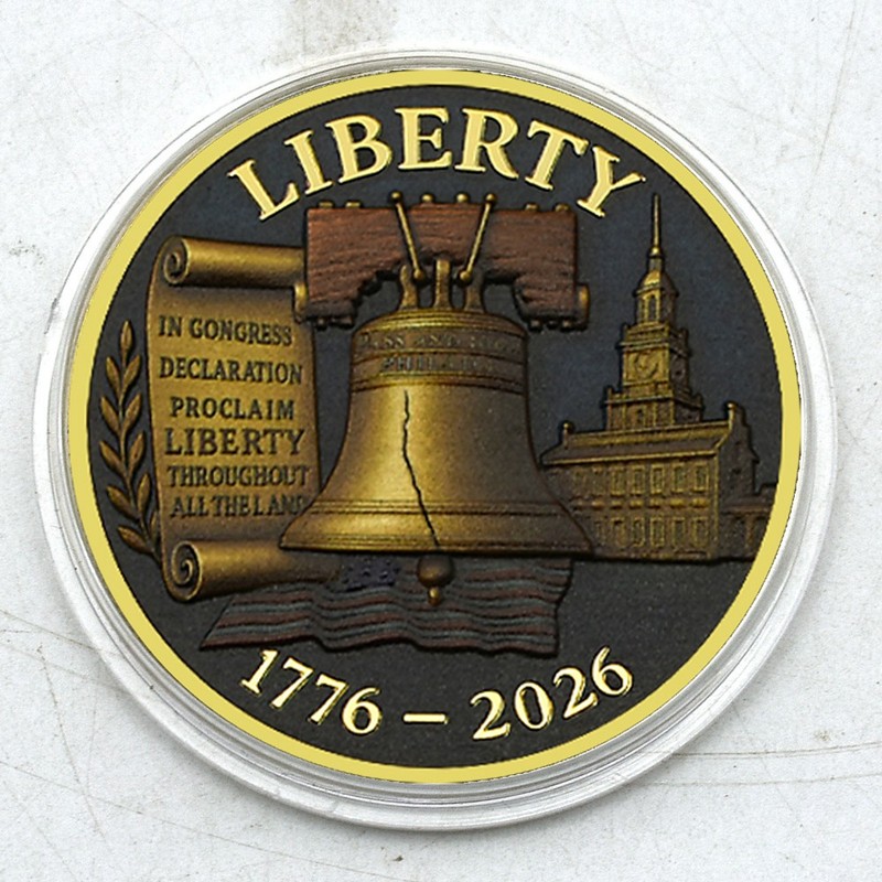 1776-2026 Liberty Bell & Eagle Golden Challenge Coin Independence Day Medal gallery