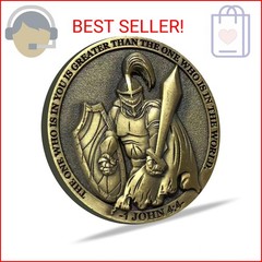 The Task Ahead Christian Challenge Coin Featuring A Fully Armored Warrior and Sc
