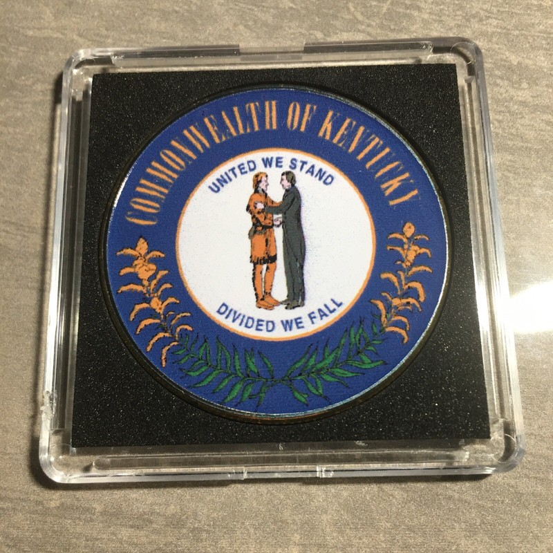 KENTUCKY State Seal Challenge Coin Colorized USA includes Display Case! NEW! gallery