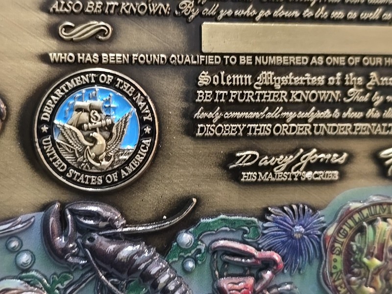 7”x5”Massive USN Challenge Coin - Shellback Certificate Coin (golden version) gallery