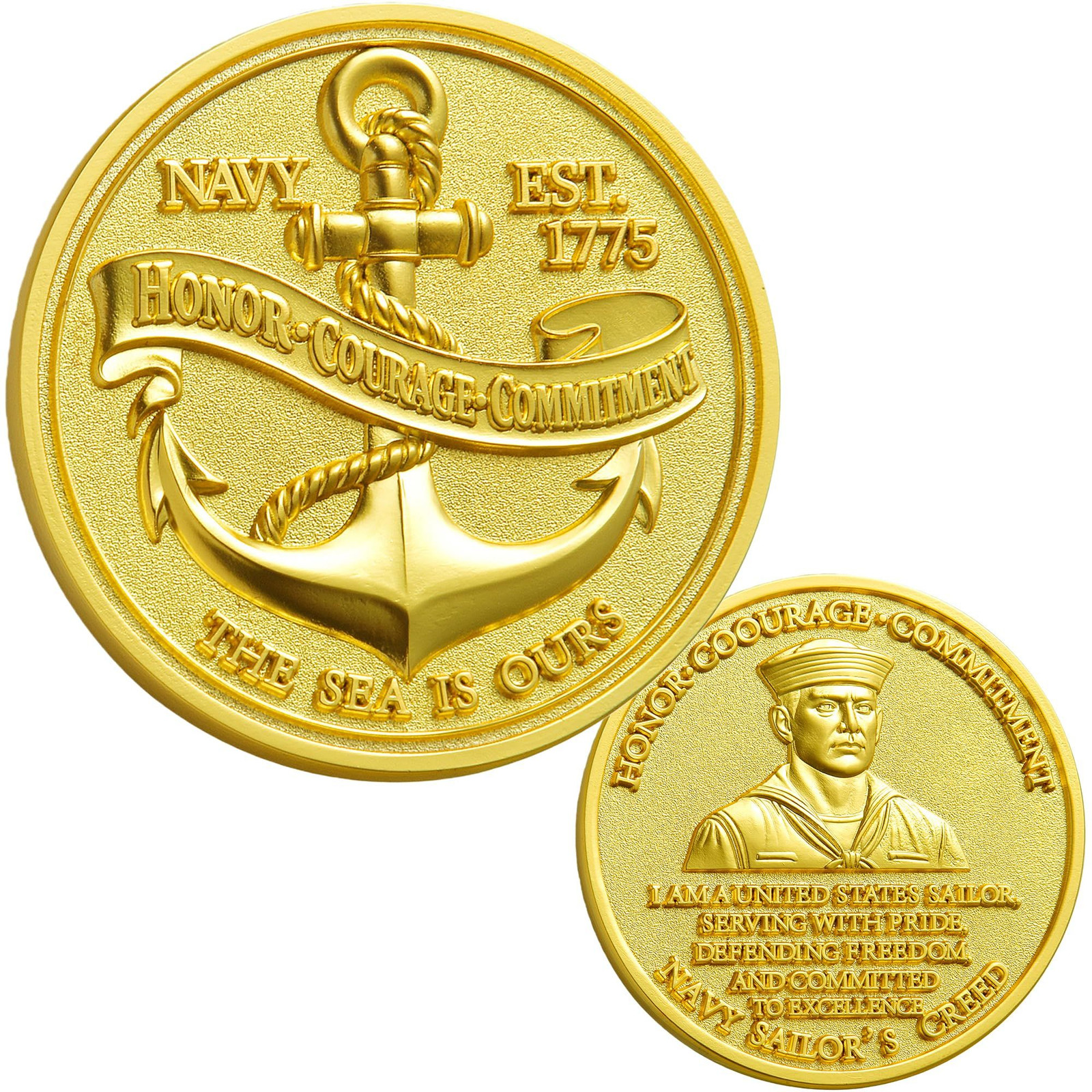 USA Navy Core Values Sailor’s Creed Challenge Coin 1.77 Inch Golden gallery