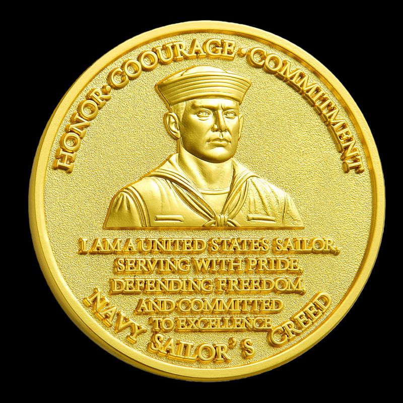 USA Navy Core Values Sailor’s Creed Challenge Coin 1.77 Inch Golden gallery